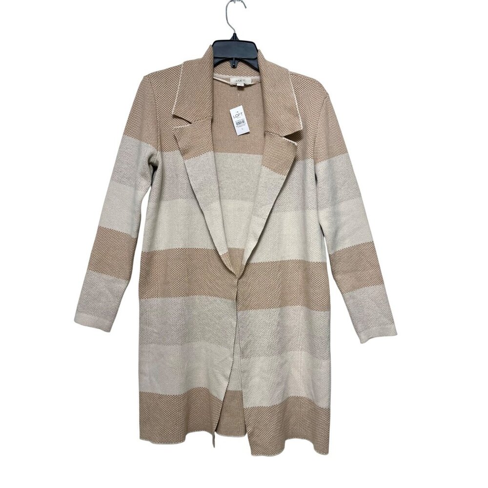 Loft Outlet Striped Open-Front Knit Cardigan Beige & Cream Size‎ S
